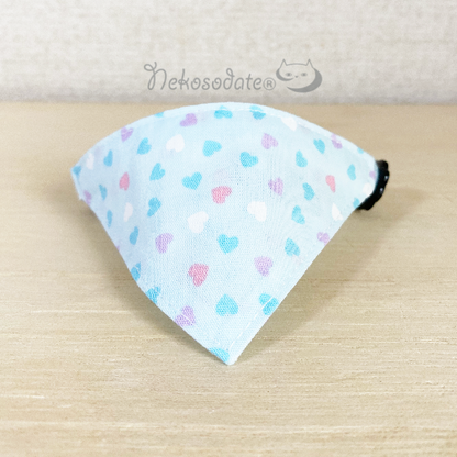 [Pastel heart pattern blue] Serious collar, conspicuous bandana style / selectable adjuster cat collar