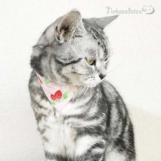 [Berry Berry Pattern Pink] Serious Collar / Conspicuous Bandana Style / Selectable Adjuster Cat Collar