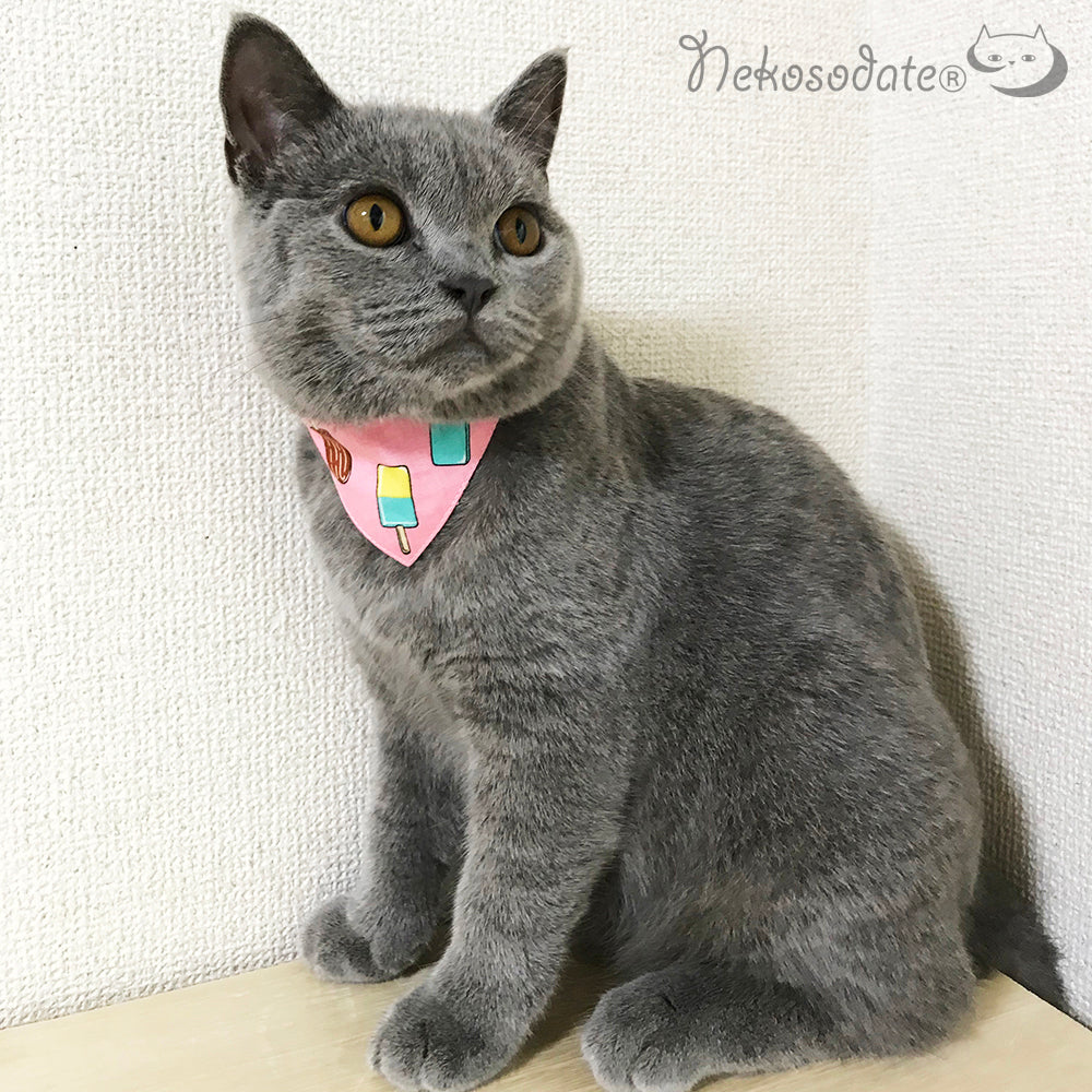 [Colorful ice pattern yellow] Serious collar, conspicuous bandana style / selectable adjuster cat collar