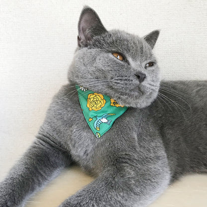 [Psychedelic flower pattern green] Serious collar, conspicuous bandana style / selectable adjuster cat collar