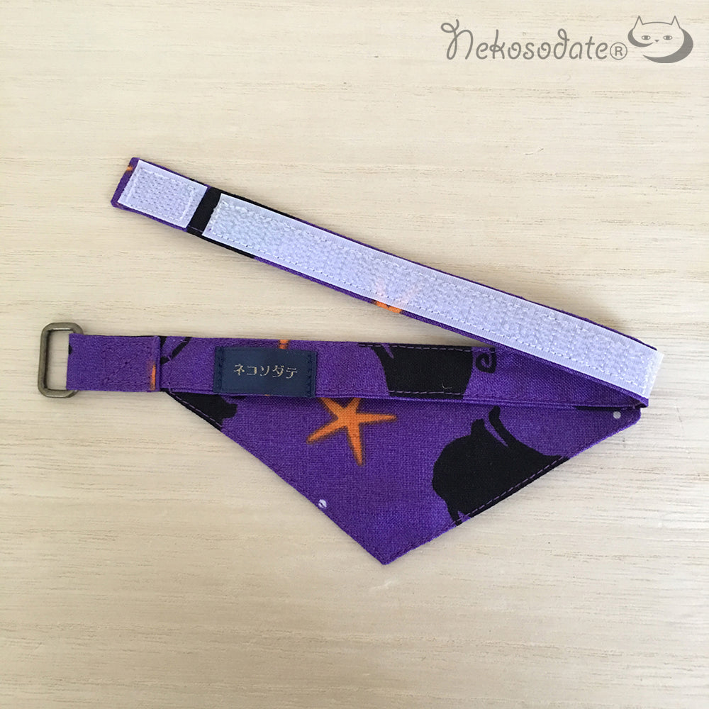 [Halloween cat pattern purple] Serious collar, conspicuous bandana style / selectable adjuster cat collar