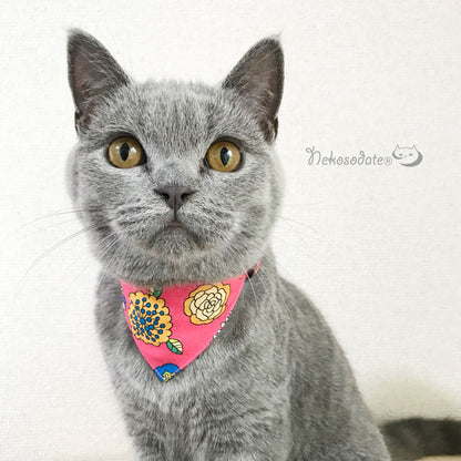 [Psychedelic flower pattern pink] Serious collar, conspicuous bandana style / selectable adjuster cat collar