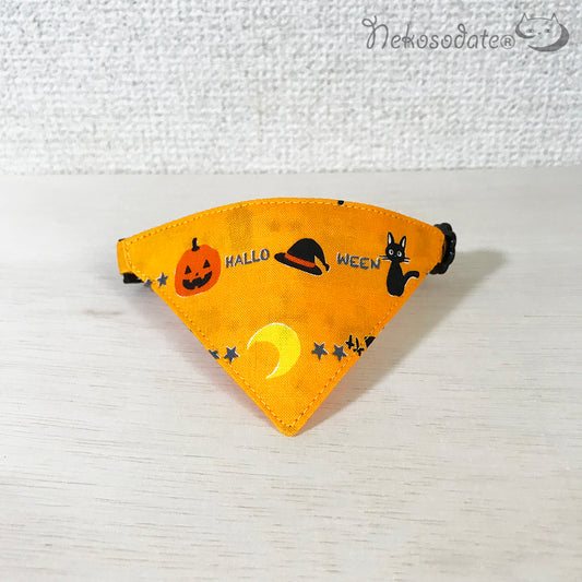 [Smiley Halloween Pattern Orange] Serious Collar / Conspicuous Bandana Style / Selectable Adjuster Cat Collar