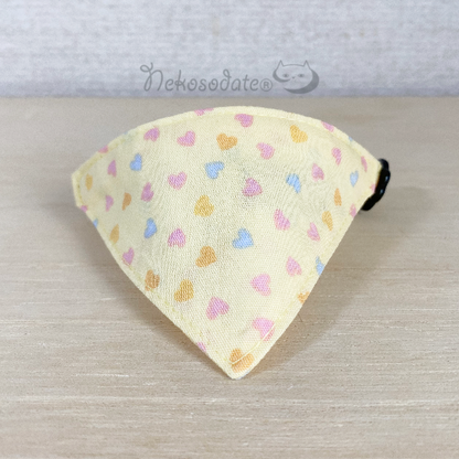 [Pastel heart pattern yellow] Serious collar, conspicuous bandana style / selectable adjuster cat collar